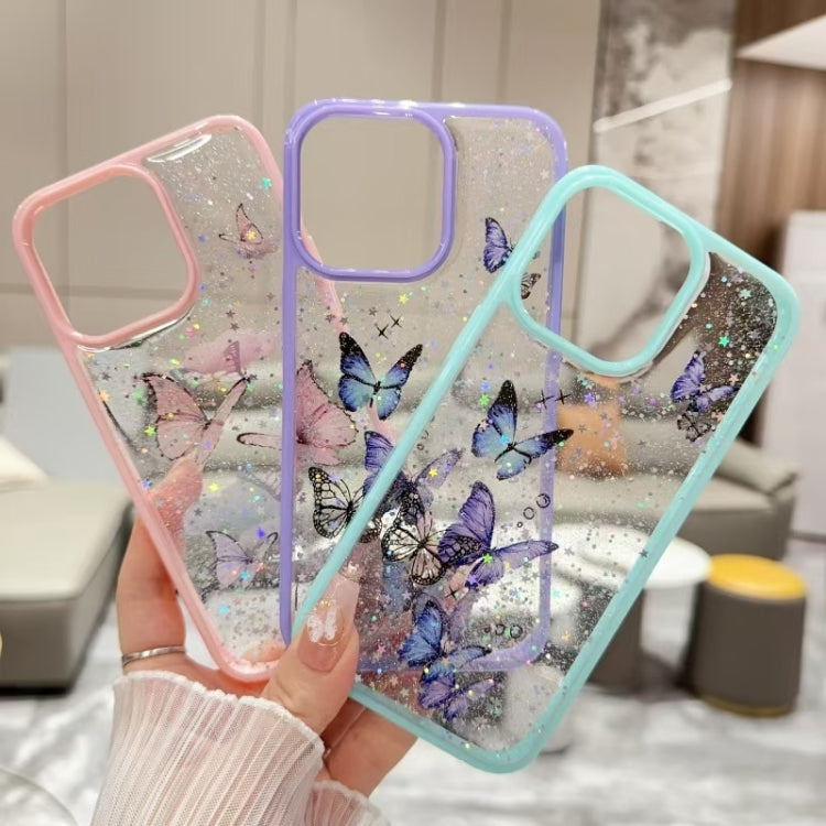 For iPhone 16 Color Butterfly Glitter Epoxy TPU Phone Case(Green) - iPhone 16 Cases by buy2fix | Online Shopping UK | buy2fix