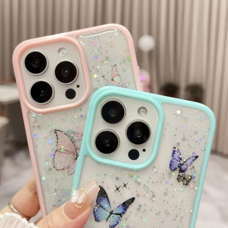 For iPhone 16 Plus Color Butterfly Glitter Epoxy TPU Phone Case(Green) - iPhone 16 Plus Cases by buy2fix | Online Shopping UK | buy2fix