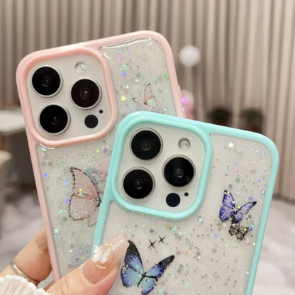 For iPhone 16 Color Butterfly Glitter Epoxy TPU Phone Case(Green) - iPhone 16 Cases by buy2fix | Online Shopping UK | buy2fix