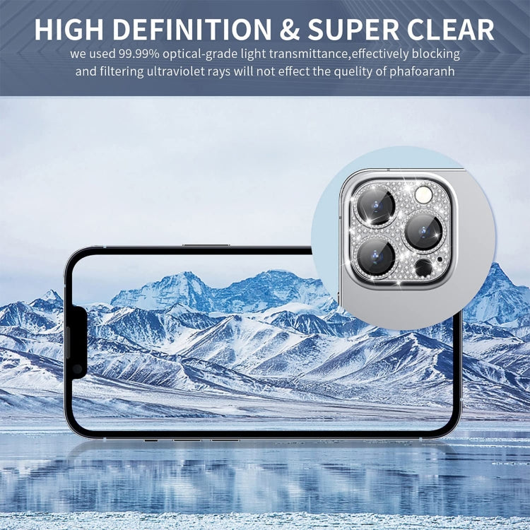 For iPhone 16 / 16 Plus ENKAY Hat-Prince Blink Diamond Camera Lens Aluminium Alloy Tempered Glass Film(Silver) - iPhone 16 Tempered Glass by ENKAY | Online Shopping UK | buy2fix