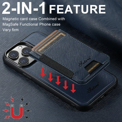 For iPhone 12 Pro Max Suteni H17 Cross Grain Leather MagSafe Detachable Wallet Phone Case(Blue) - iPhone 12 Pro Max Cases by Suteni | Online Shopping UK | buy2fix