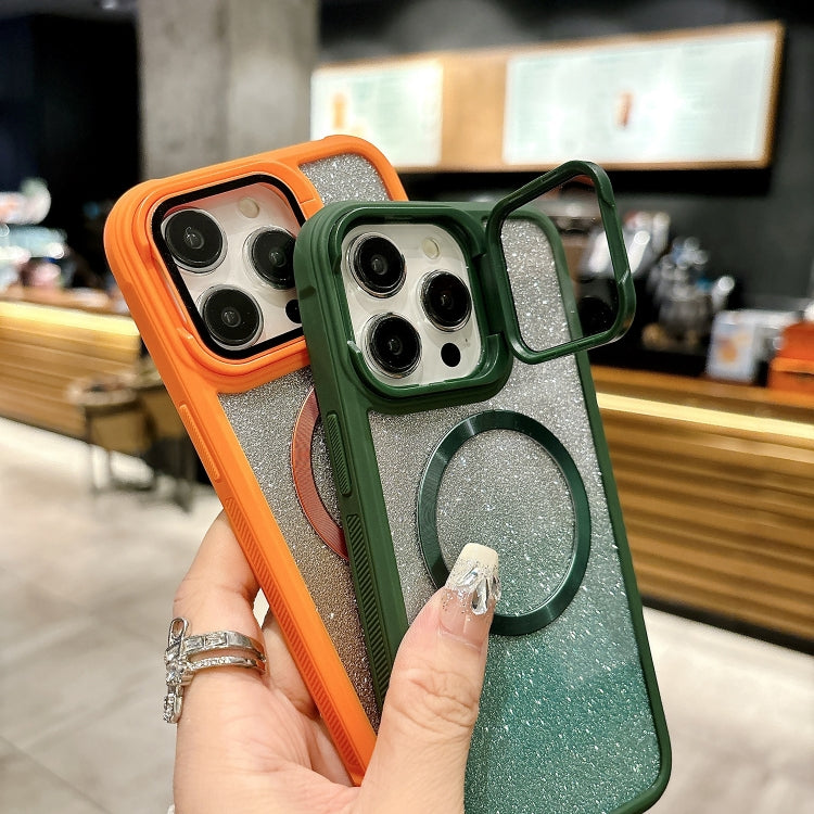 For iPhone 16 Plus CD-grain Gradient Glitter Magsafe Acrylic Hybrid TPU Phone Case(Orange) - iPhone 16 Plus Cases by buy2fix | Online Shopping UK | buy2fix