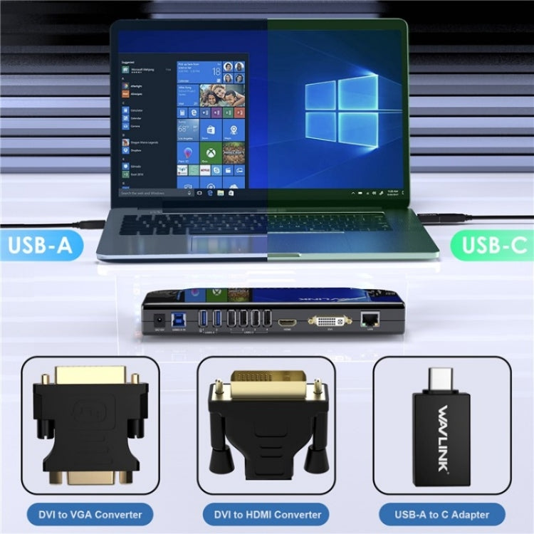 WAVLINK UG49DK4 Universal Laptop Docking Station Dual Monitor Supports DVI / HDMI / VGA(AU Plug) - USB 3.0 HUB by WAVLINK | Online Shopping UK | buy2fix