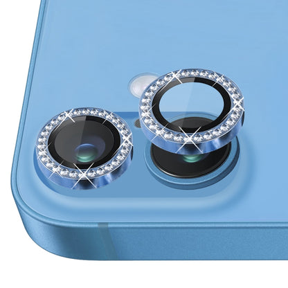 For iPhone 16 / 16 Plus NORTHJO Rhinestone Camera Lens Protector Tempered Glass Metal Ring Film(Blue) - iPhone 16 Tempered Glass by NORTHJO | Online Shopping UK | buy2fix