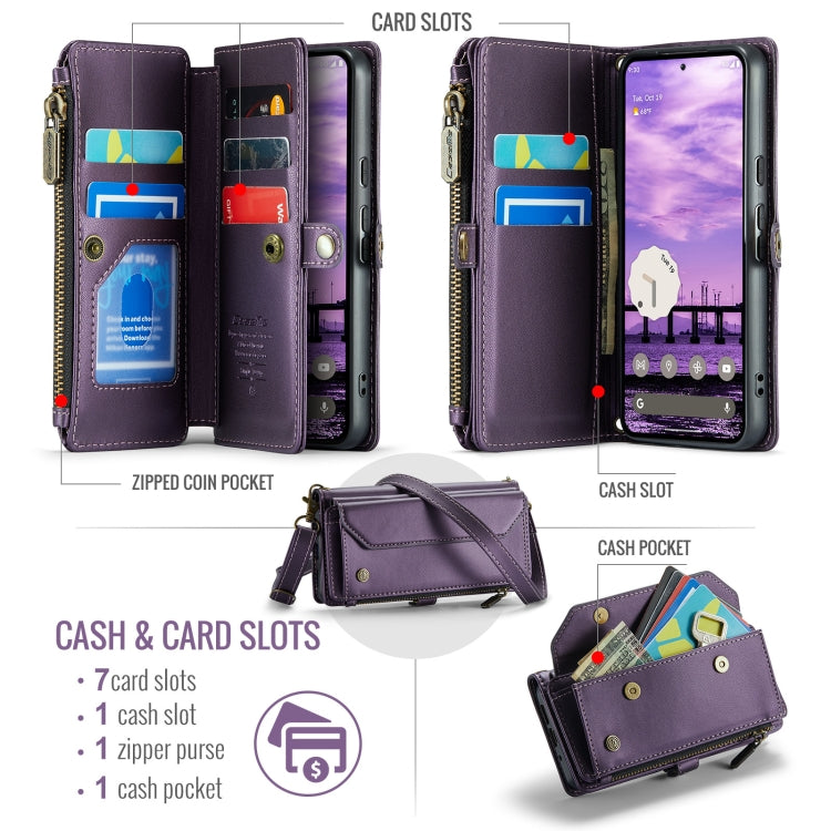 For Google Pixel 9 / 9 Pro CaseMe C36 Card Slots Zipper Wallet RFID Anti-theft Leather Phone Case(Purple) - Google Cases by CaseMe | Online Shopping UK | buy2fix