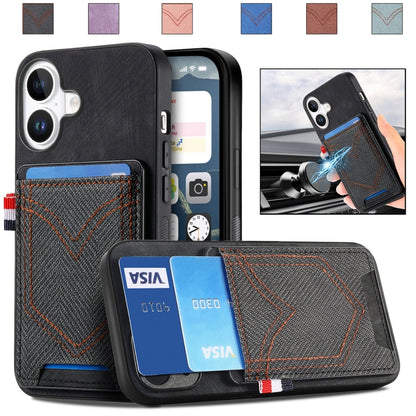 For iPhone 16 Denim Texture Leather Skin Phone Case with Card Slot(Black) - iPhone 16 Cases by buy2fix | Online Shopping UK | buy2fix