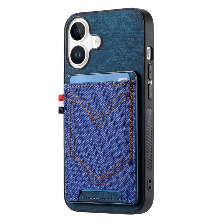 For iPhone 16 Denim Texture Leather Skin Phone Case with Card Slot(Blue) - iPhone 16 Cases by buy2fix | Online Shopping UK | buy2fix