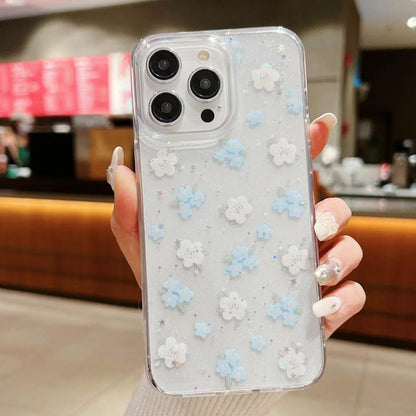 For iPhone 16 Pro Spring Garden Epoxy TPU Phone Case(F06 Blue and White Flowers) - iPhone 16 Pro Cases by buy2fix | Online Shopping UK | buy2fix