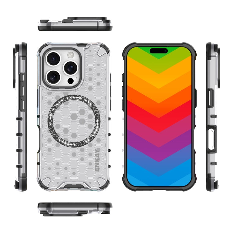 For iPhone 15 Pro ENKAY Hat-Prince Honeycomb MagSafe Shockproof Phone Case with Large Arc Edge Film(Grey) - iPhone 15 Pro Cases by ENKAY | Online Shopping UK | buy2fix