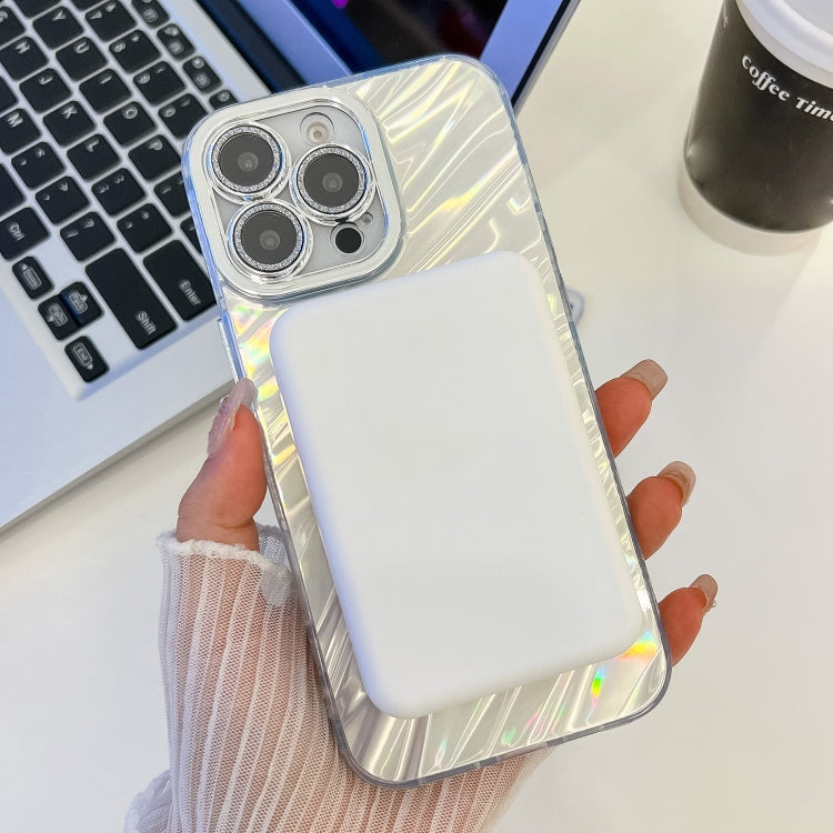 For iPhone 16 Plus Plating Texture MagSafe TPU Phone Case with Glitter Lens Film(White Tinfoil Texture) - iPhone 16 Plus Cases by buy2fix | Online Shopping UK | buy2fix