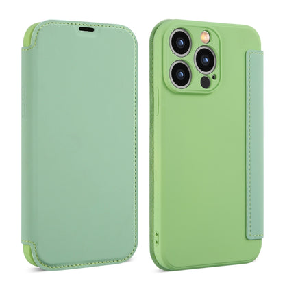 For iPhone 16 Plus Imitate Liquid Skin Feel Leather Phone Case with Card Slots(Tea Green) - iPhone 16 Plus Cases by buy2fix | Online Shopping UK | buy2fix