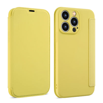 For iPhone 16 Imitate Liquid Skin Feel Leather Phone Case with Card Slots(Yellow) - iPhone 16 Cases by buy2fix | Online Shopping UK | buy2fix