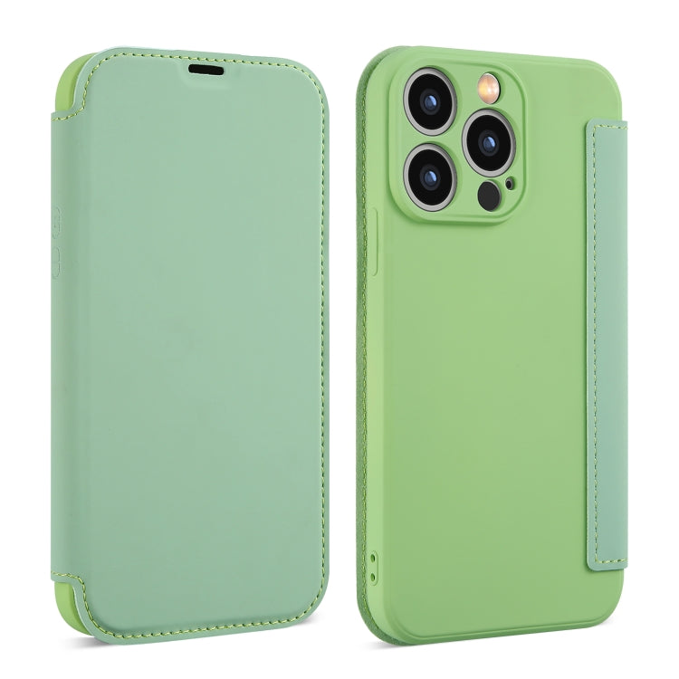 For iPhone 16 Imitate Liquid Skin Feel Leather Phone Case with Card Slots(Tea Green) - iPhone 16 Cases by buy2fix | Online Shopping UK | buy2fix