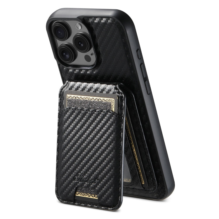 For iPhone 16 Pro Max Suteni TXWH18 Carbon Fiber Texture Detachable Wallet MagSafe Phone Case(Black) - iPhone 16 Pro Max Cases by Suteni | Online Shopping UK | buy2fix