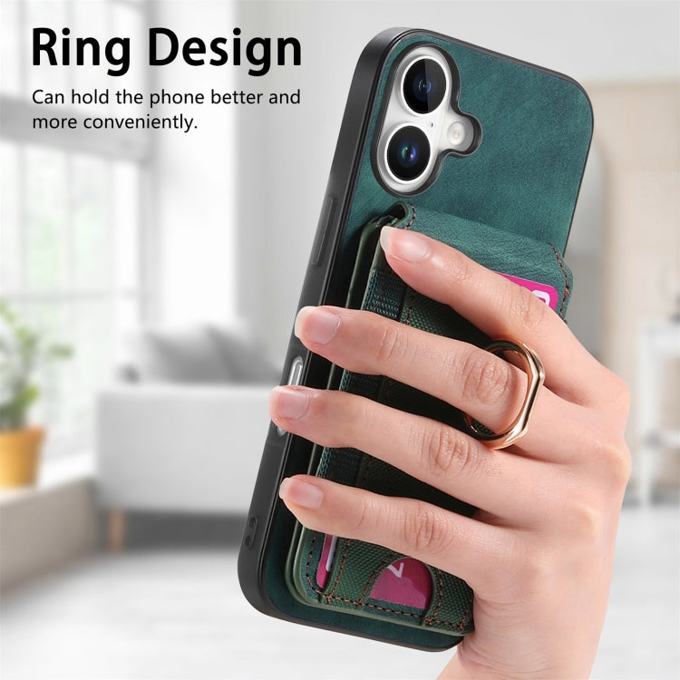 For iPhone 16 Retro Splitable Magnetic Stand Card Bag Leather Phone Case(Green) - iPhone 16 Cases by buy2fix | Online Shopping UK | buy2fix