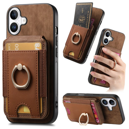 For iPhone 16 Retro Splitable Magnetic Stand Card Bag Leather Phone Case(Brown) - iPhone 16 Cases by buy2fix | Online Shopping UK | buy2fix