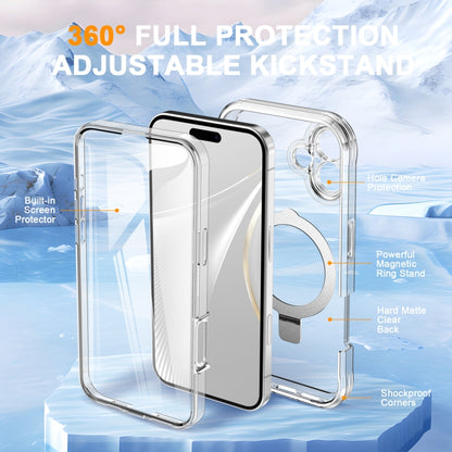 For iPhone 16 Skin Feel MagSafe Holder 360 Full Body Phone Case(Transparent) - iPhone 16 Cases by buy2fix | Online Shopping UK | buy2fix