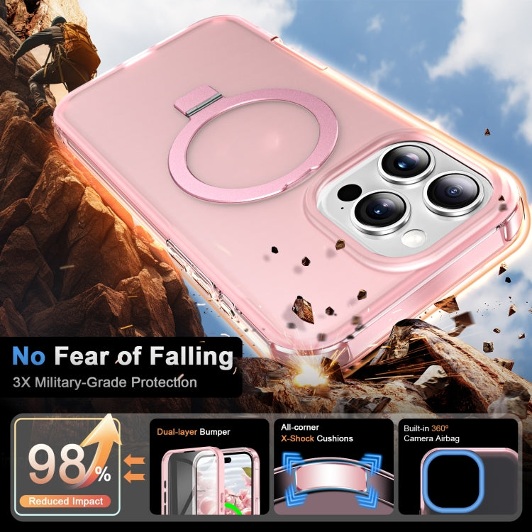 For iPhone 16 Pro Max Frosted Skin Feel MagSafe Holder 360 Full Body Phone Case(Pink) - iPhone 16 Pro Max Cases by buy2fix | Online Shopping UK | buy2fix