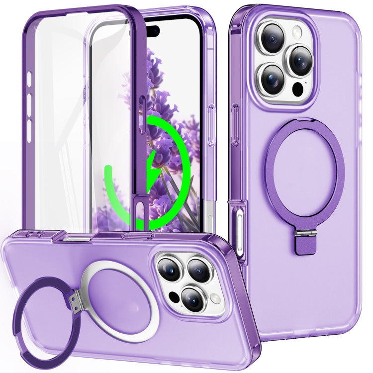 For iPhone 16 Pro Frosted Skin Feel MagSafe Holder 360 Full Body Phone Case(Purple) - iPhone 16 Pro Cases by buy2fix | Online Shopping UK | buy2fix