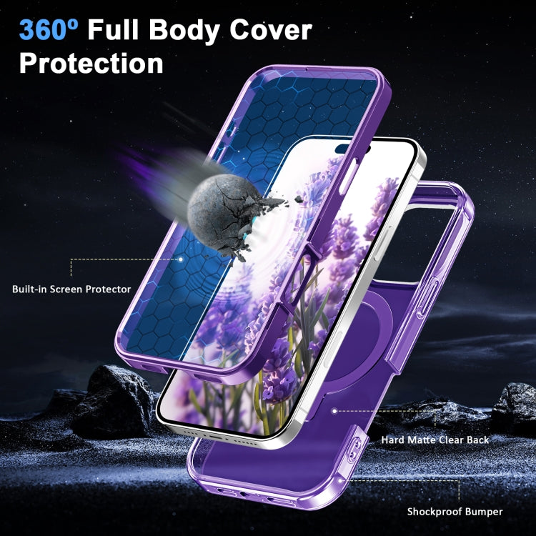 For iPhone 16 Pro Frosted Skin Feel MagSafe Holder 360 Full Body Phone Case(Purple) - iPhone 16 Pro Cases by buy2fix | Online Shopping UK | buy2fix