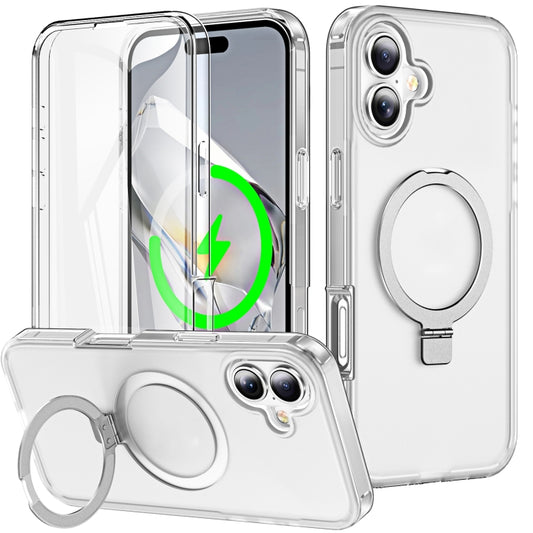 For iPhone 16 Plus Frosted Skin Feel MagSafe Holder 360 Full Body Phone Case(Transparent) - iPhone 16 Plus Cases by buy2fix | Online Shopping UK | buy2fix