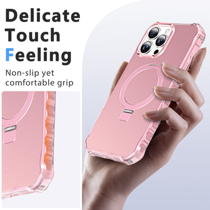 For iPhone 16 Pro Solid Color Wave MagSafe Holder Phone Case(Pink) - iPhone 16 Pro Cases by buy2fix | Online Shopping UK | buy2fix