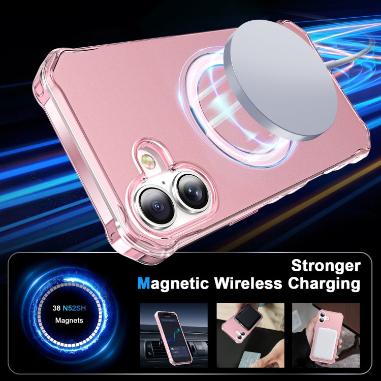 For iPhone 16 Plus Solid Color Wave MagSafe Holder Phone Case(Pink) - iPhone 16 Plus Cases by buy2fix | Online Shopping UK | buy2fix