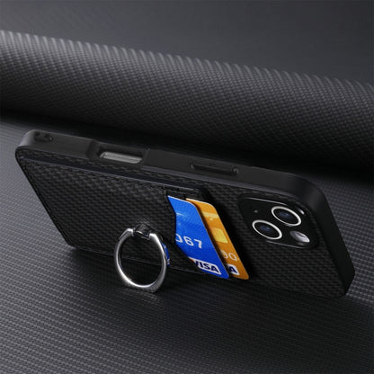 For iPhone 16 Carbon Fiber Card Wallet Ring Phone Case(Black) - iPhone 16 Cases by buy2fix | Online Shopping UK | buy2fix