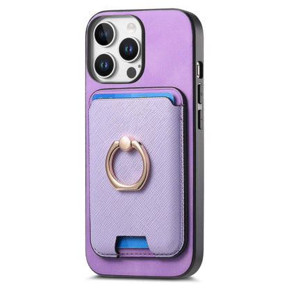 For iPhone 16 Pro Retro Cross Leather Card Bag MagSafe Phone Case(Purple) - iPhone 16 Pro Cases by buy2fix | Online Shopping UK | buy2fix