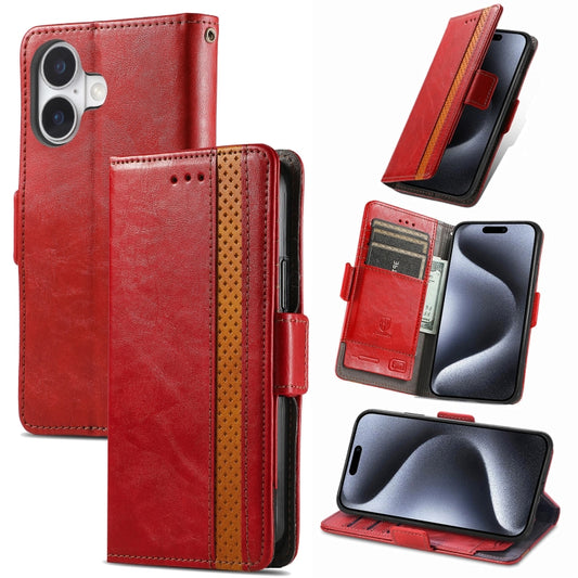 For iPhone 16 CaseNeo Splicing Dual Magnetic Buckle Leather Phone Case(Red) - iPhone 16 Cases by buy2fix | Online Shopping UK | buy2fix