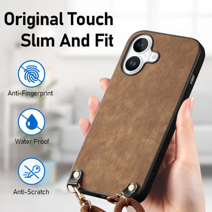 For iPhone 16 Vintage Leather PC Back Cover Phone Case with Crossbody Strap(Brown) - iPhone 16 Cases by buy2fix | Online Shopping UK | buy2fix