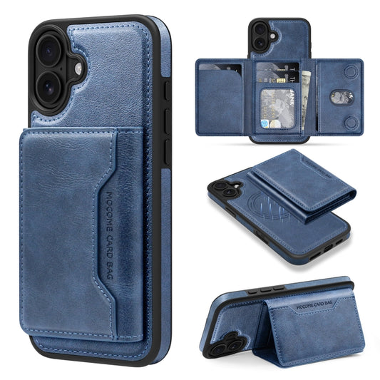 For iPhone 16 Plus Shield Multi-functional MagSafe Card Bag Phone Case(Blue) - iPhone 16 Plus Cases by buy2fix | Online Shopping UK | buy2fix