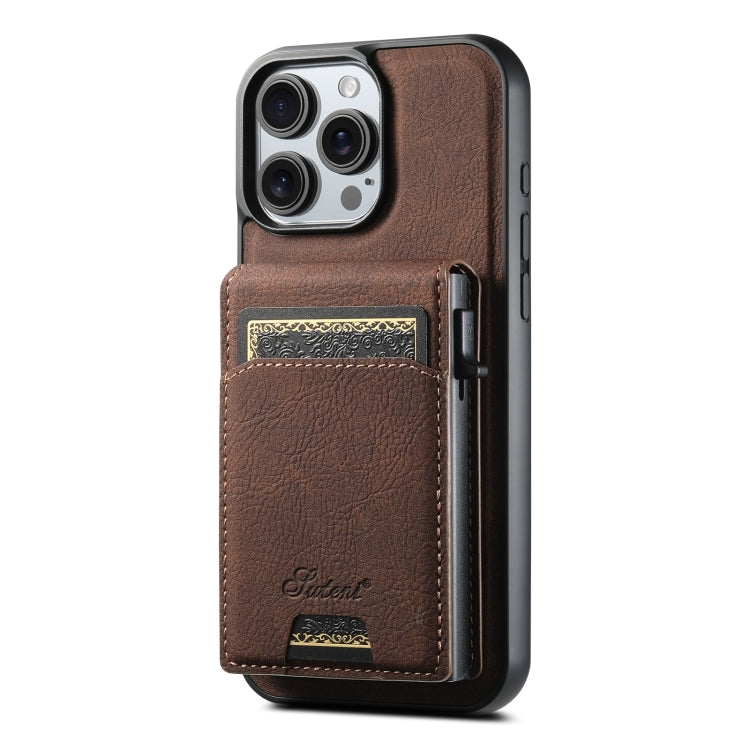 For iPhone 16 Pro Max Suteni H19 Litchi Grain 2-in-1 MagSafe Removable Card Box Back Phone Case(Brown) - iPhone 16 Pro Max Cases by Suteni | Online Shopping UK | buy2fix