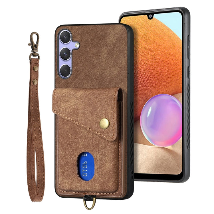 For Samsung Galaxy S25 5G Retro Card Wallet Fold Leather Phone Case with Strap(Brown) - Galaxy S25 5G Cases by buy2fix | Online Shopping UK | buy2fix