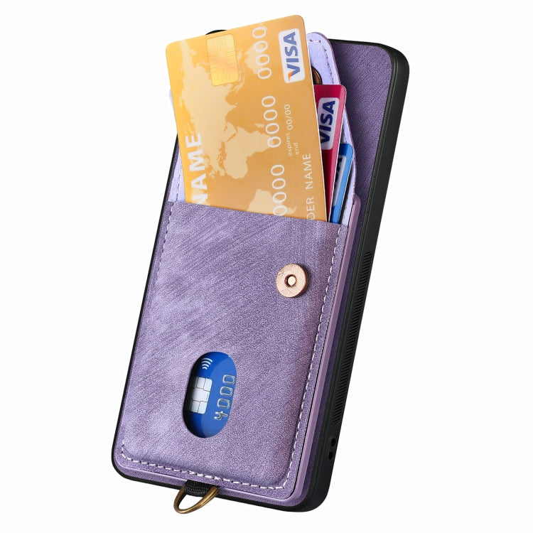 For Samsung Galaxy S25 Ultra 5G Retro Card Wallet Fold Leather Phone Case with Strap(Purple) - Galaxy S25 Ultra 5G Cases by buy2fix | Online Shopping UK | buy2fix