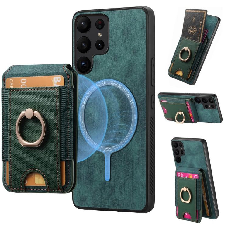 For Samsung Galaxy S25 Ultra 5G Retro Splitable Magnetic Stand Card Bag Leather Phone Case(Green) - Galaxy S25 Ultra 5G Cases by buy2fix | Online Shopping UK | buy2fix