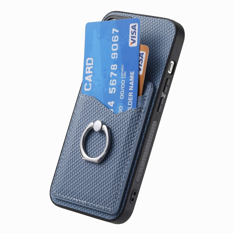 For Samsung Galaxy S25 5G Carbon Fiber Card Wallet Ring Phone Case(Blue) - Galaxy S25 5G Cases by buy2fix | Online Shopping UK | buy2fix