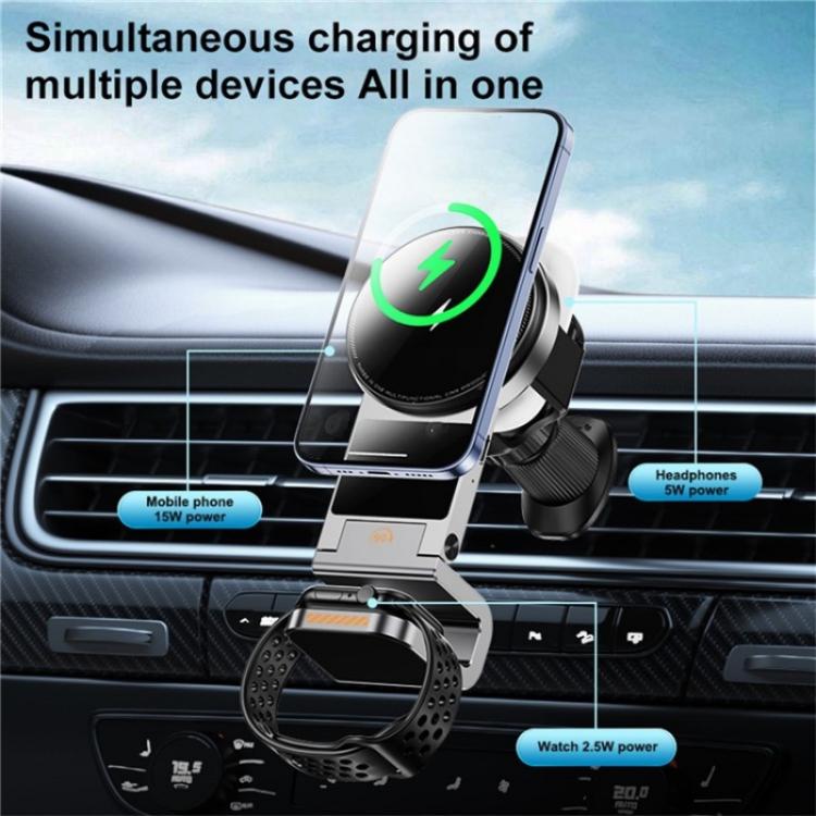 SD16 For Phone Watch Earphone Car Air Vent Phone Holder Magnetic 3 in 1 Wireless Charger(Black) - Car Charger by buy2fix | Online Shopping UK | buy2fix