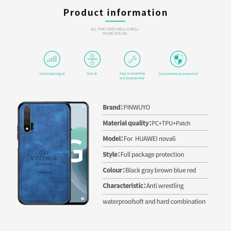 For Huawei Nova 6 PINWUYO Zun Series PC + TPU + Skin Waterproof And Anti-fall All-inclusive Protective Shell(Blue) - Huawei Cases by PINWUYO | Online Shopping UK | buy2fix