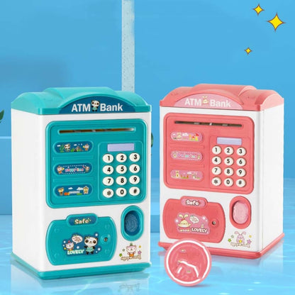 Simulation Password Fingerprint Sensor Unlocking Money Box Automatic Roll Money Safe ATM Piggy Bank(Pink) - Piggy Banks by buy2fix | Online Shopping UK | buy2fix