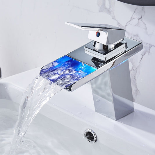 LED Three Lights Hot Cold Water Faucet Bathroom Waterfall Faucet CN Plug(Electroplating Silver) - Faucets & Accessories by buy2fix | Online Shopping UK | buy2fix