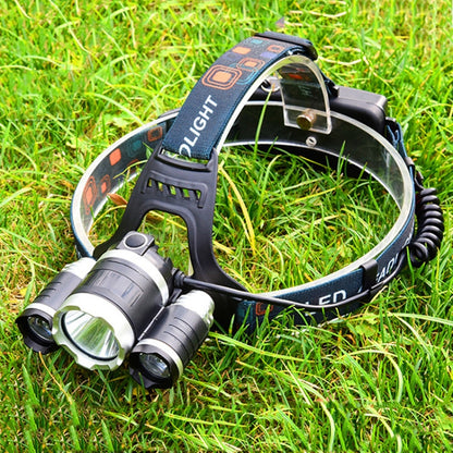 Strong Light Long-Range Rechargeable Three-Head Lamp Outdoor Fishing Lamp Led Head-Mounted Flashlight (1T6 x 2XPE 2 Batteries) - Headlamp by buy2fix | Online Shopping UK | buy2fix