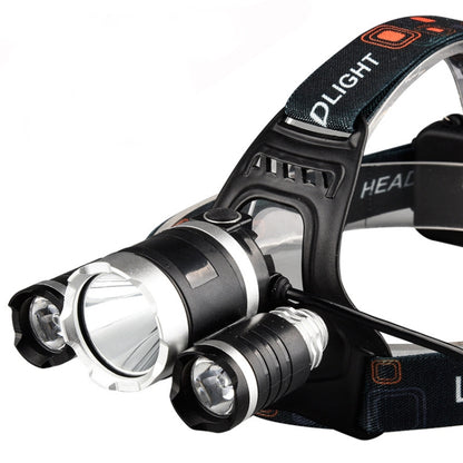 Strong Light Long-Range Rechargeable Three-Head Lamp Outdoor Fishing Lamp Led Head-Mounted Flashlight (1T6 x 2XPE 2 Batteries) - Headlamp by buy2fix | Online Shopping UK | buy2fix