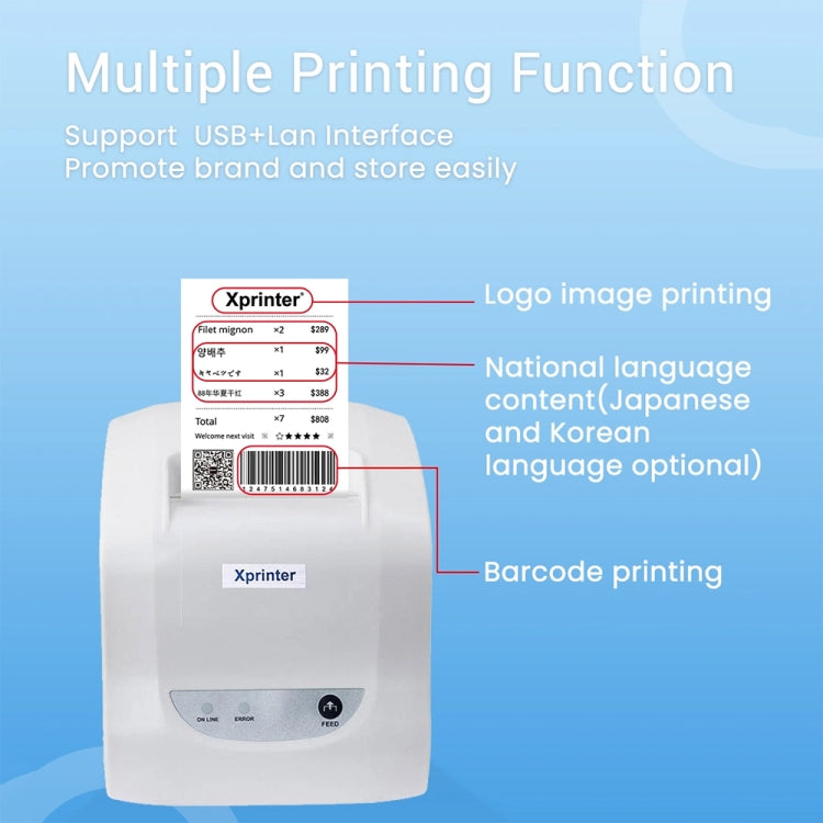 Xprinter XP-D58IIIL 57mm Thermal Label Printer Bill Cashing Printer, Spec: USB+LAN Port(US Plug) - Printer by Xprinter | Online Shopping UK | buy2fix