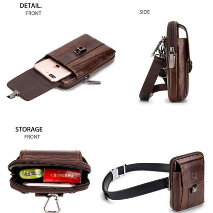 BULL CAPTAIN Multifunctional Leather Mobile Phone Small Waist Bag For Men(Vertical Black) - Wallets by BULL CAPTAIN | Online Shopping UK | buy2fix