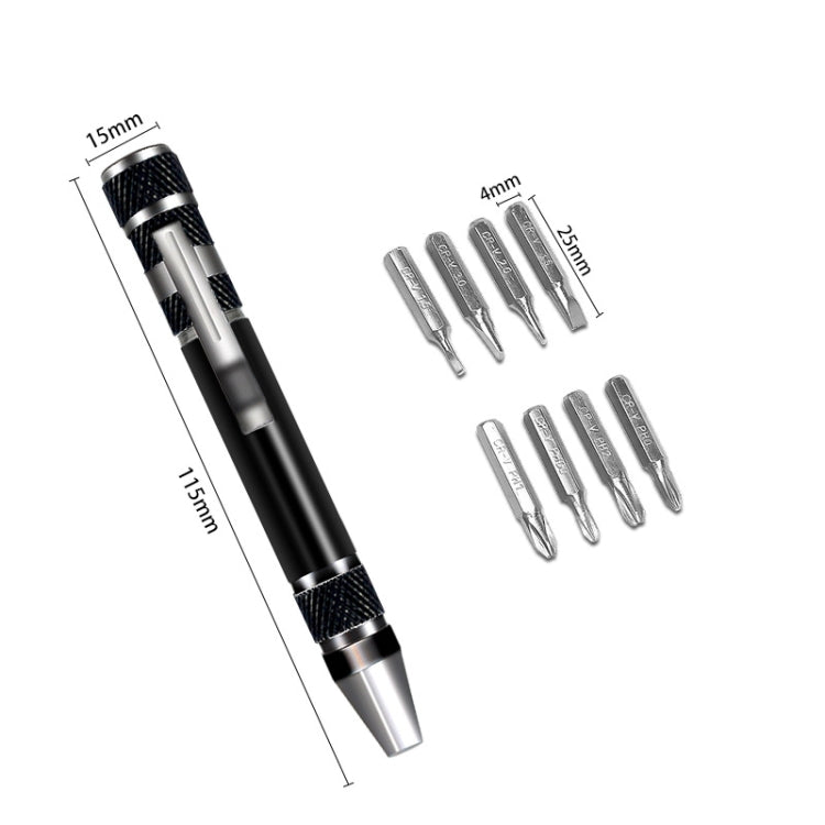 8 In 1 Screwdriver Aluminum Alloy Combination Disassembly Pen Repair Screwdriver(Black) - Screwdriver Tools by buy2fix | Online Shopping UK | buy2fix