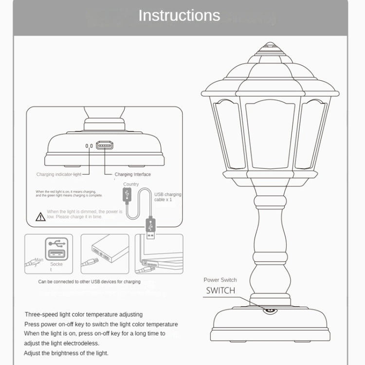 GIVELONG Retro Table Lamp USB Charging Small Night Light, Style: 321-3 Blue - Bedside Light by GIVELONG | Online Shopping UK | buy2fix