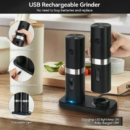 Electric Automatic Salt And Pepper Grinder Set With Charging Base, Model: D2 KYMQ-7C - Stirrer & Squeezer by buy2fix | Online Shopping UK | buy2fix