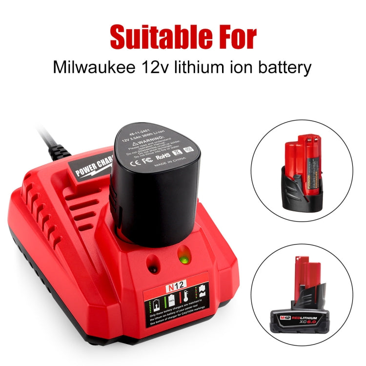 N12 For Milwaukee 10.8/12V Electric Tool Lithium Battery Fast Charger, Plug: EU - Electric Saws & Accessories by buy2fix | Online Shopping UK | buy2fix