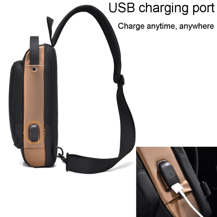 WEIXIER X314 Waterproof Sports Crossbody Backpack USB Charging Large Capacity Single Shoulder Bags(Gray Gold) - Single-shoulder Bags by WEIXIER | Online Shopping UK | buy2fix